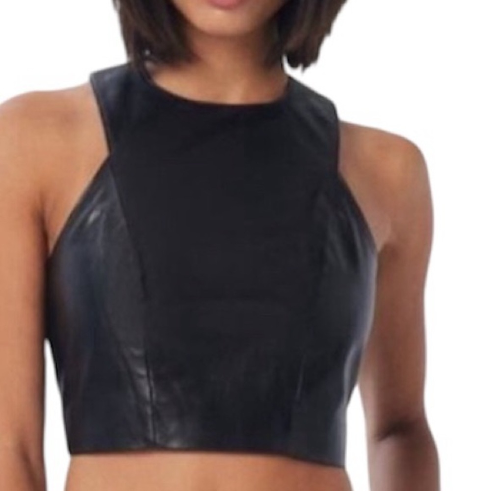LITA by Ciara Lamb Leather Tank in Black Size Small